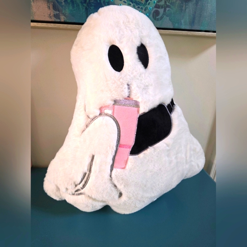 Spooky Nights Ghost Decorative Pillow Has Pink Tumbler & Crossbody Decoration